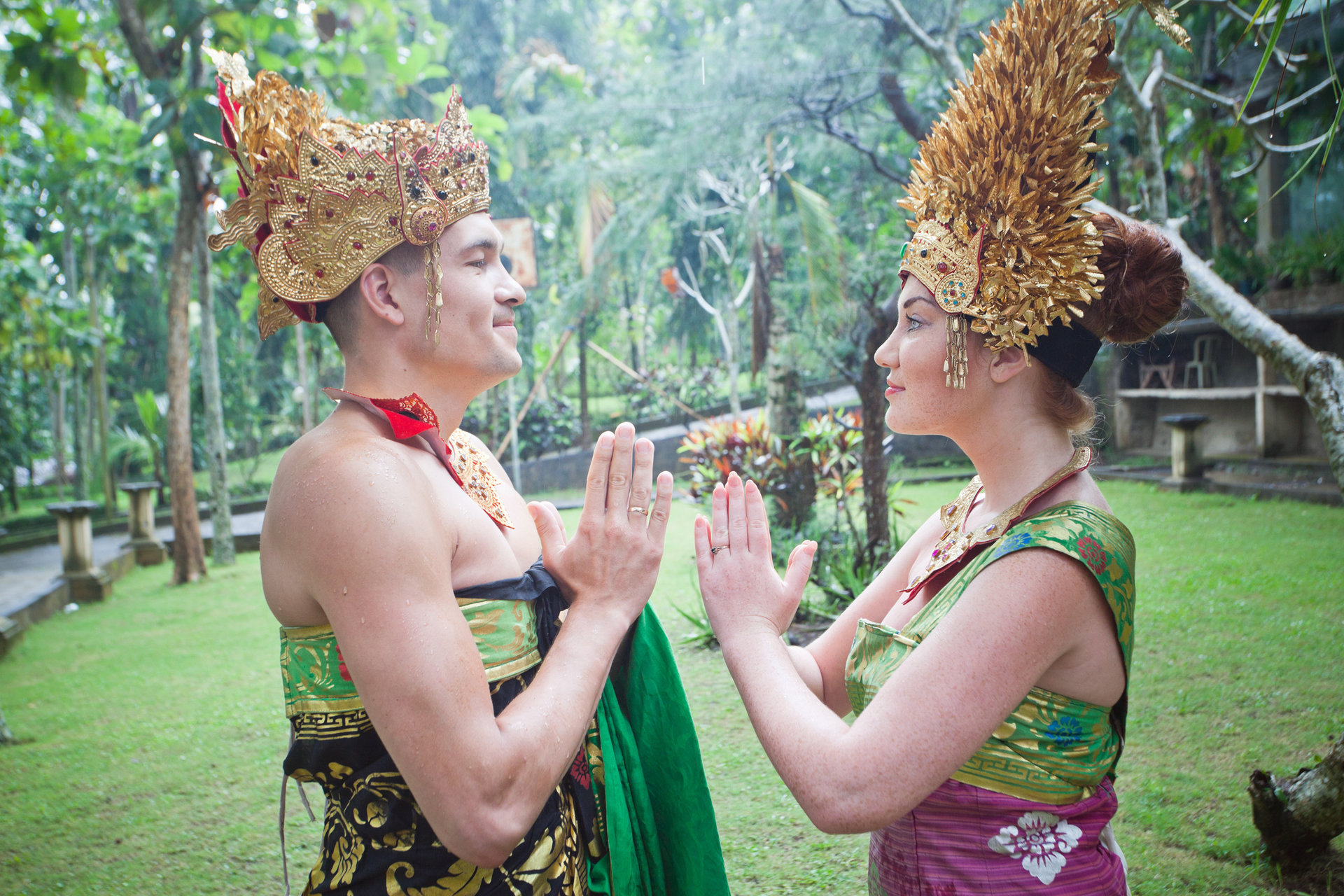 couple at honeymoon in Balinese tradition and ceremony