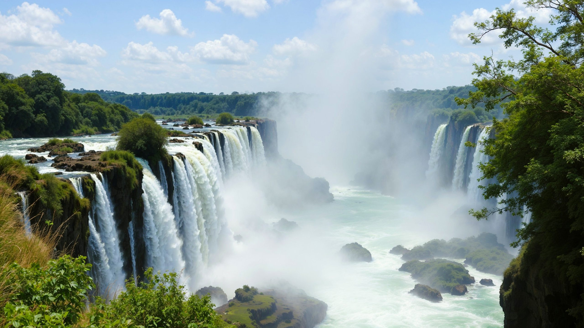 Victoria Falls or Mosi-oa-Tunya between Zambia and Zimbabwe. Generative AI