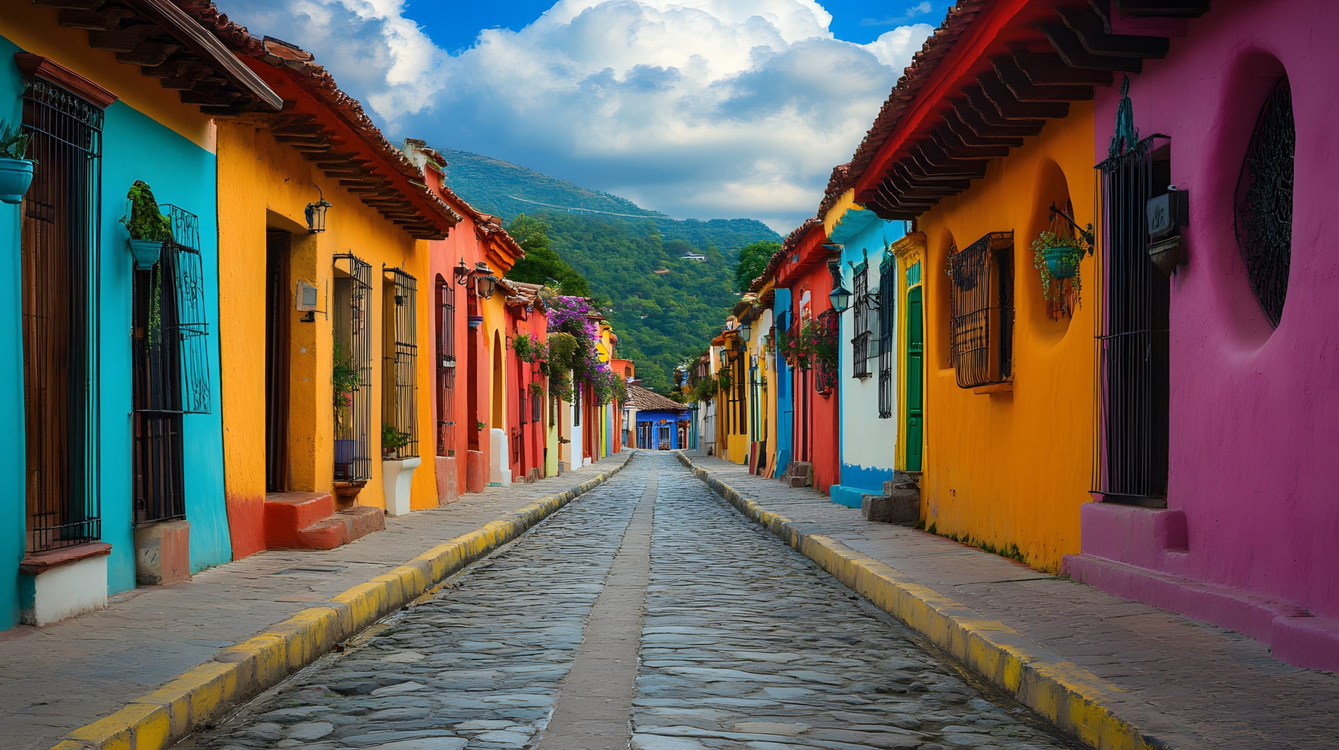 Beautiful streets and colorful facades of San Cristobal de las Casas in Chiapas, Mexico.