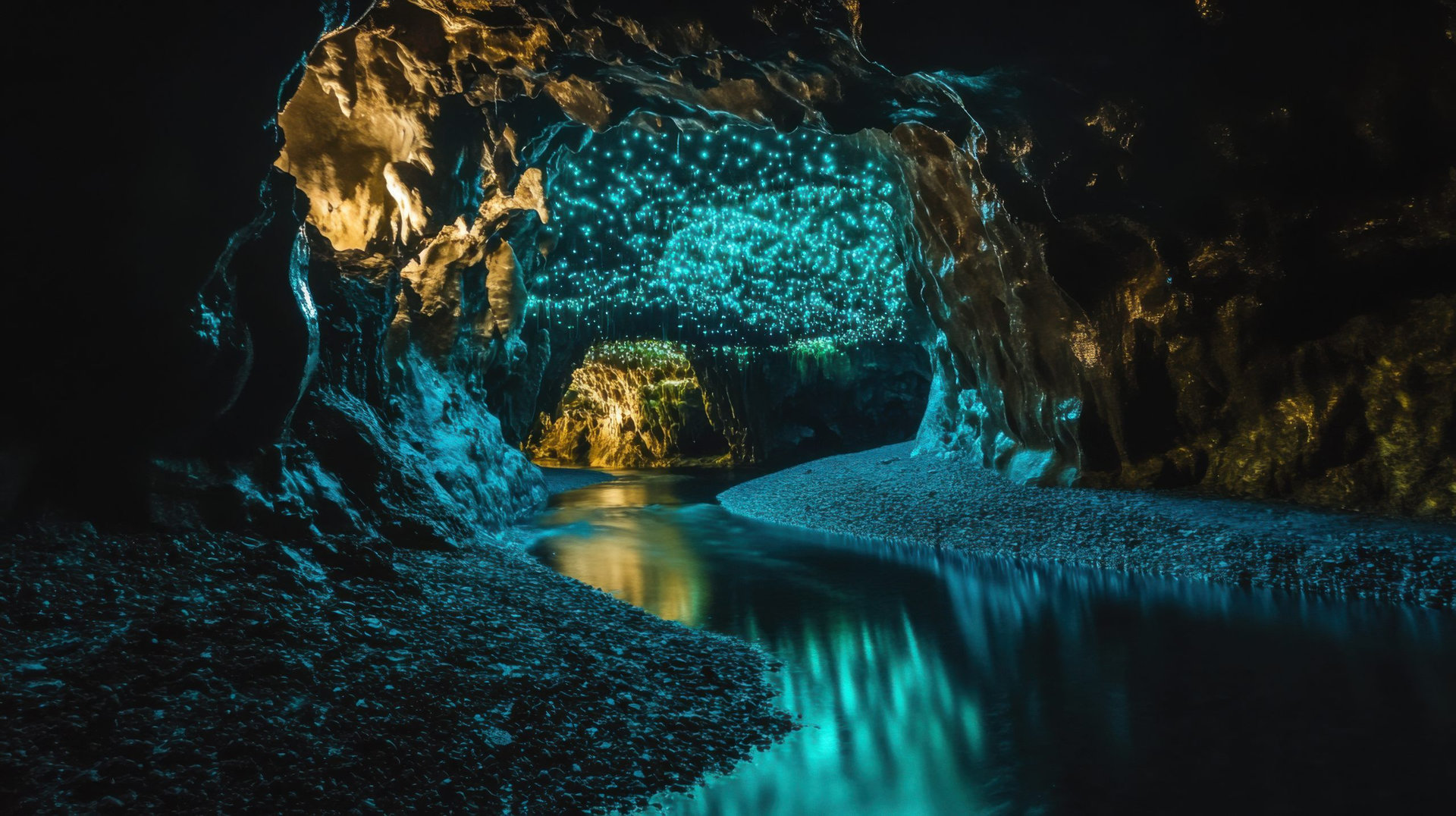 The ethereal beauty of the glowworm caves in Waitomo, New Zealand, Cave scene