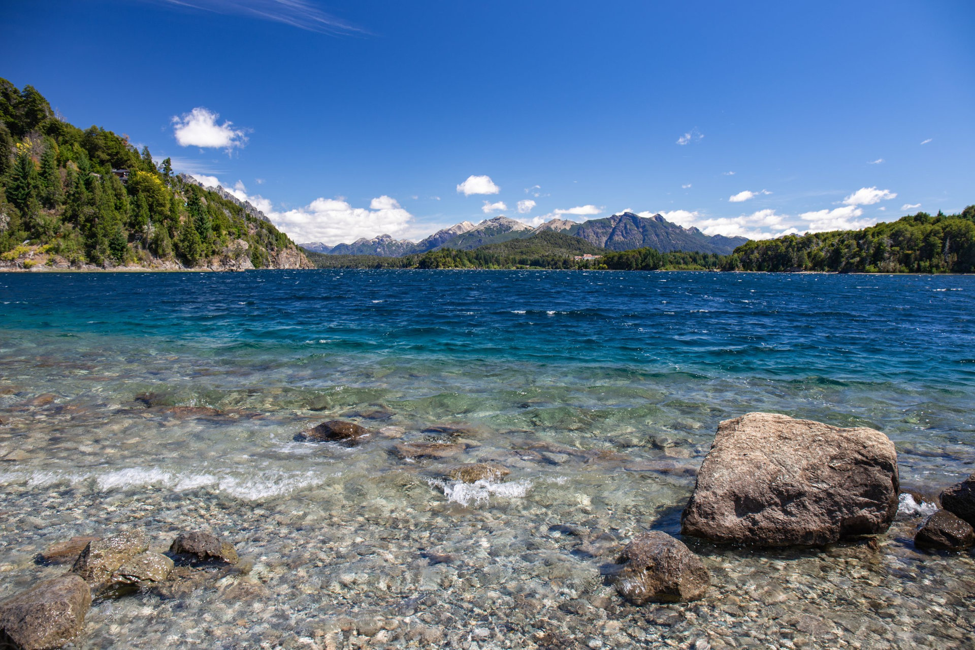 Beautiful landscape of Nahuel Huapi lake with turquoise water, Bariloche, Patagonia, Argentina