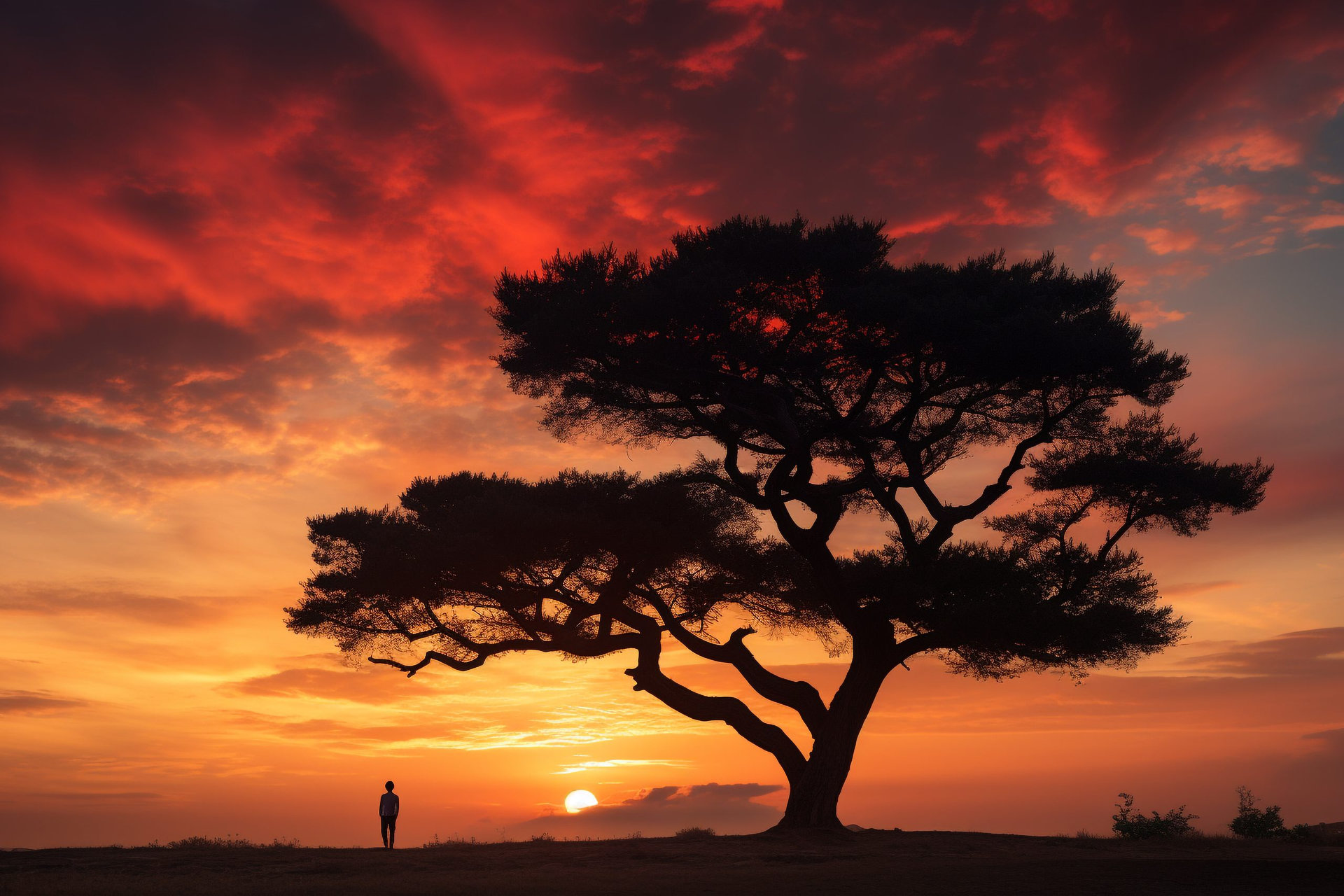 silhouette of tree at sunset