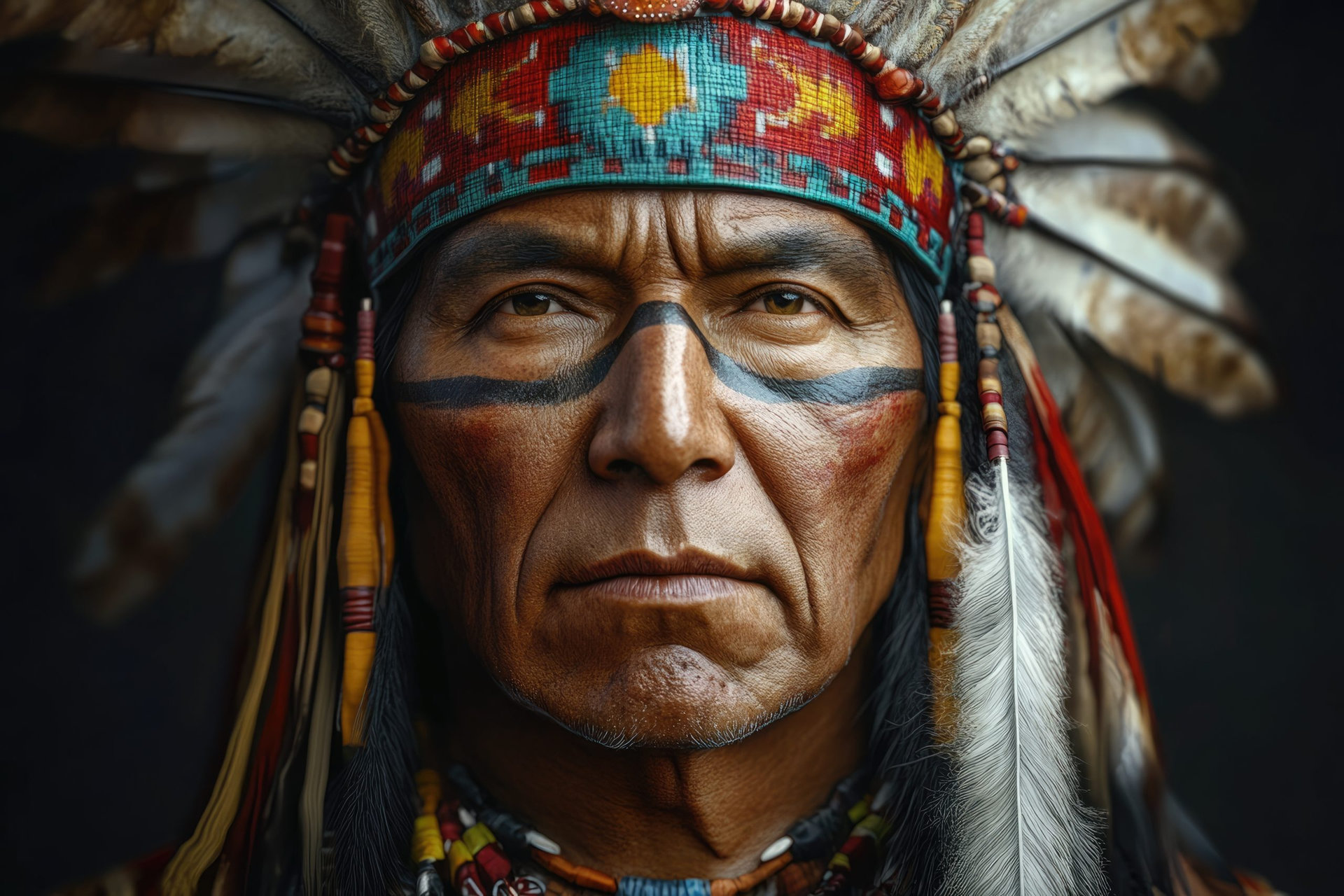 Portrait of american indian in national dress Portrait of american indian in national dress