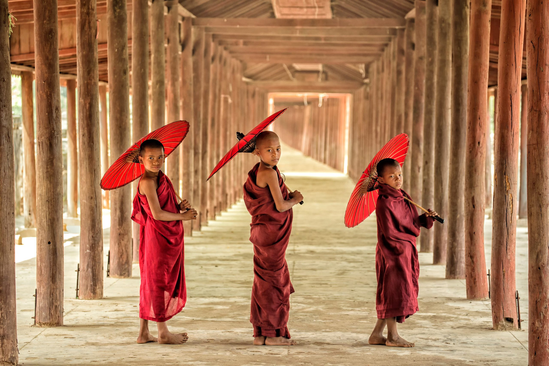 Three Novices of Buddhism in Burma temple