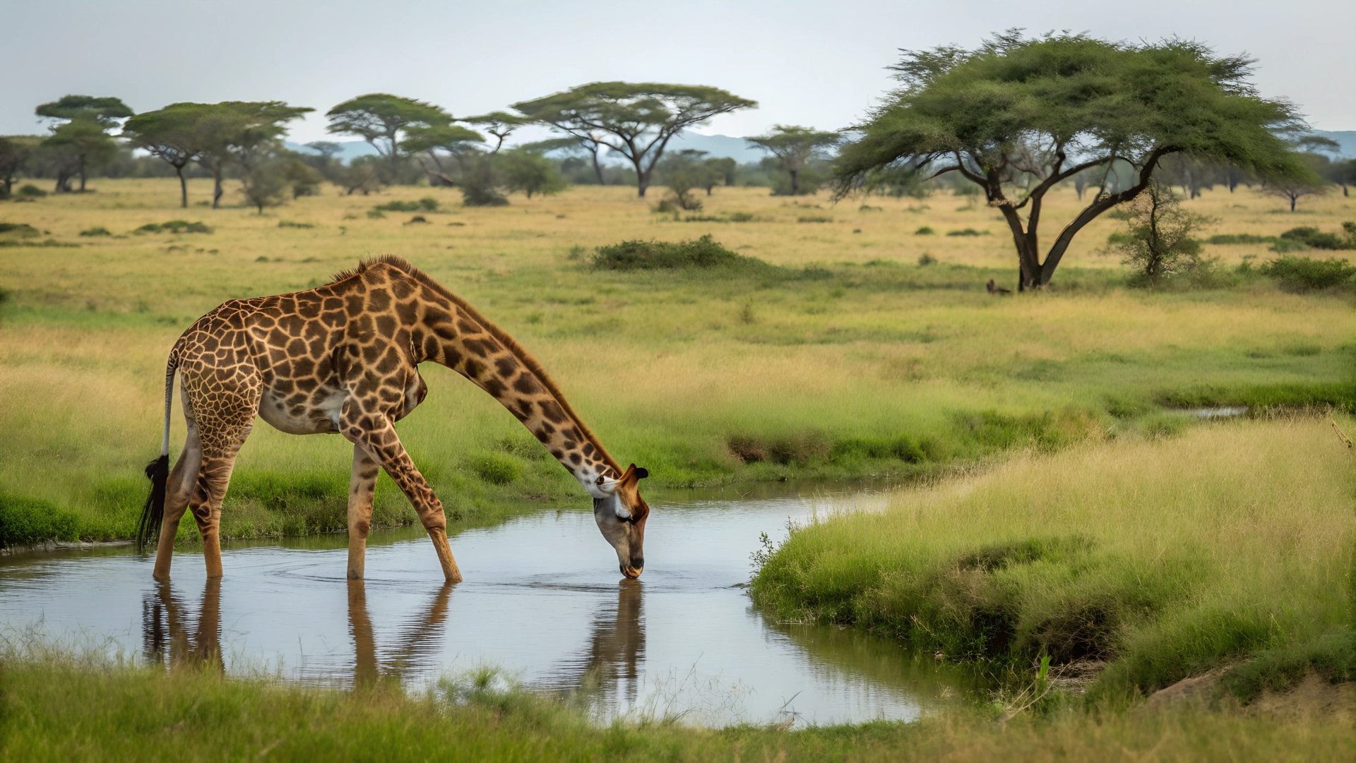 Southern giraffe drinking water