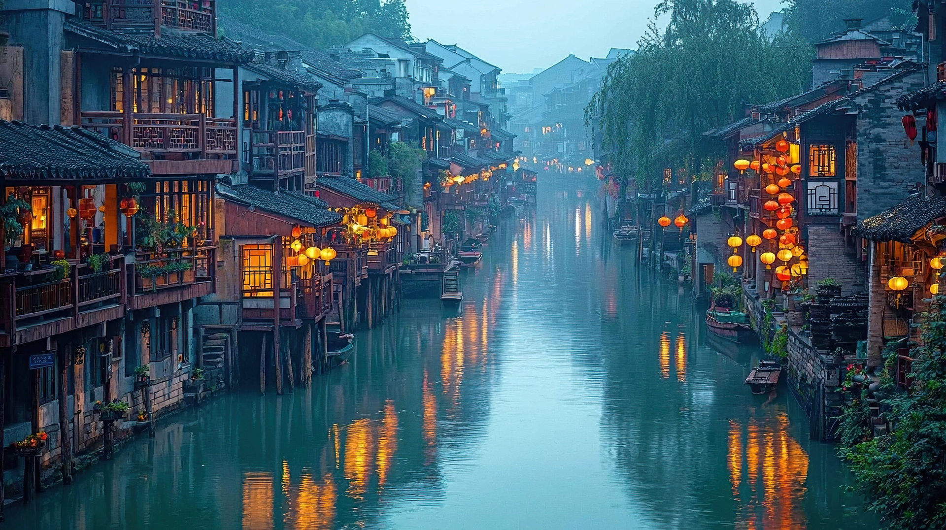 fenghuang ancient town at dusk china landscape