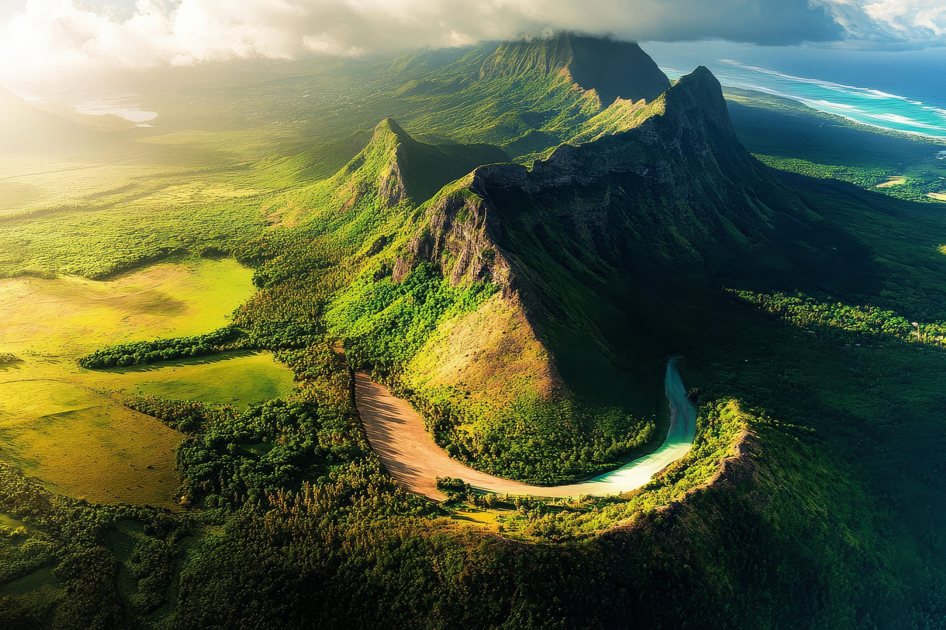 Stunning Overhead Perspective of Le Morne Mountain, Mauritius
