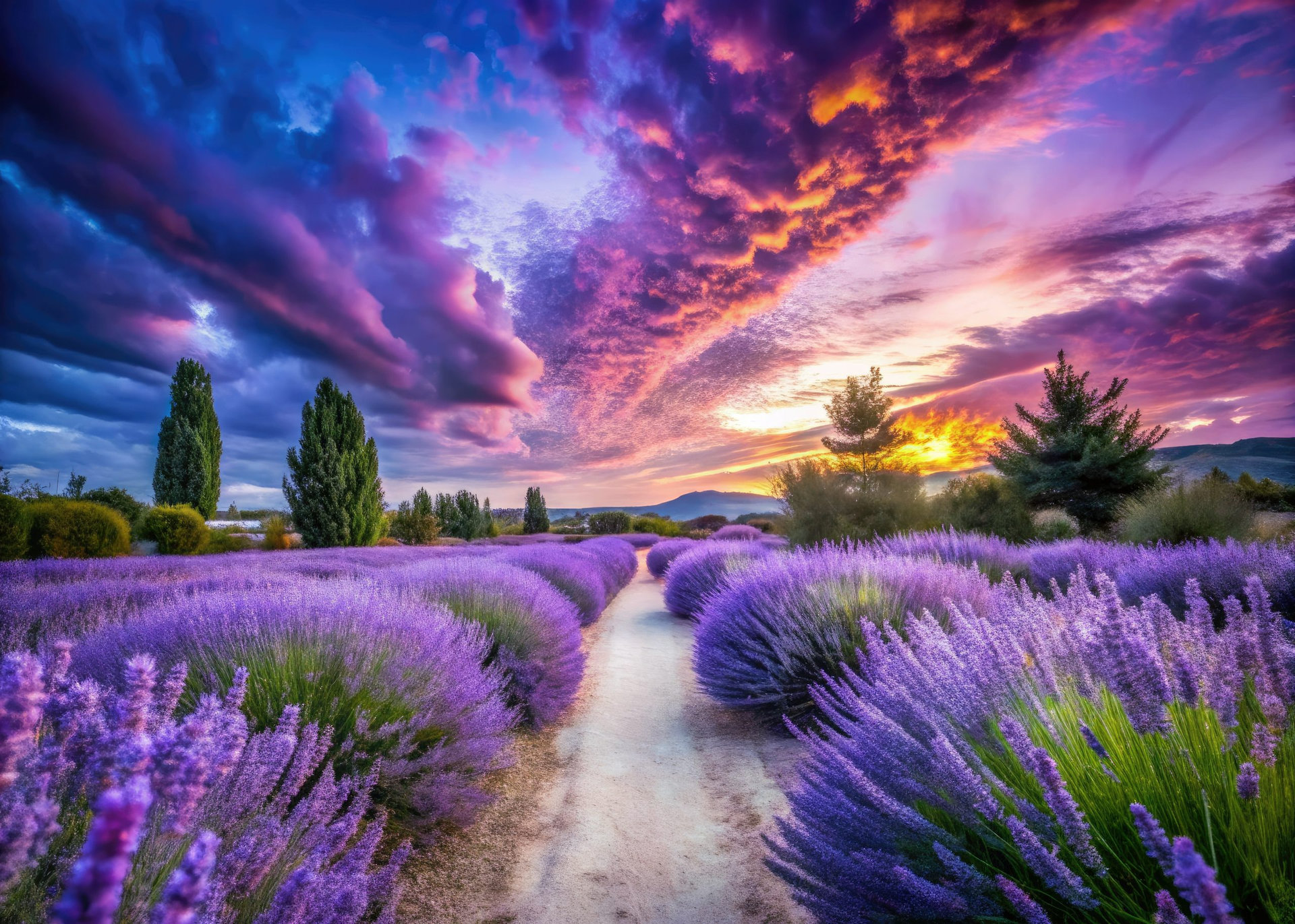 Dreamlike purple lavender blooms spill onto El Calafate's sidewalk, a surreal Argentinian scene.