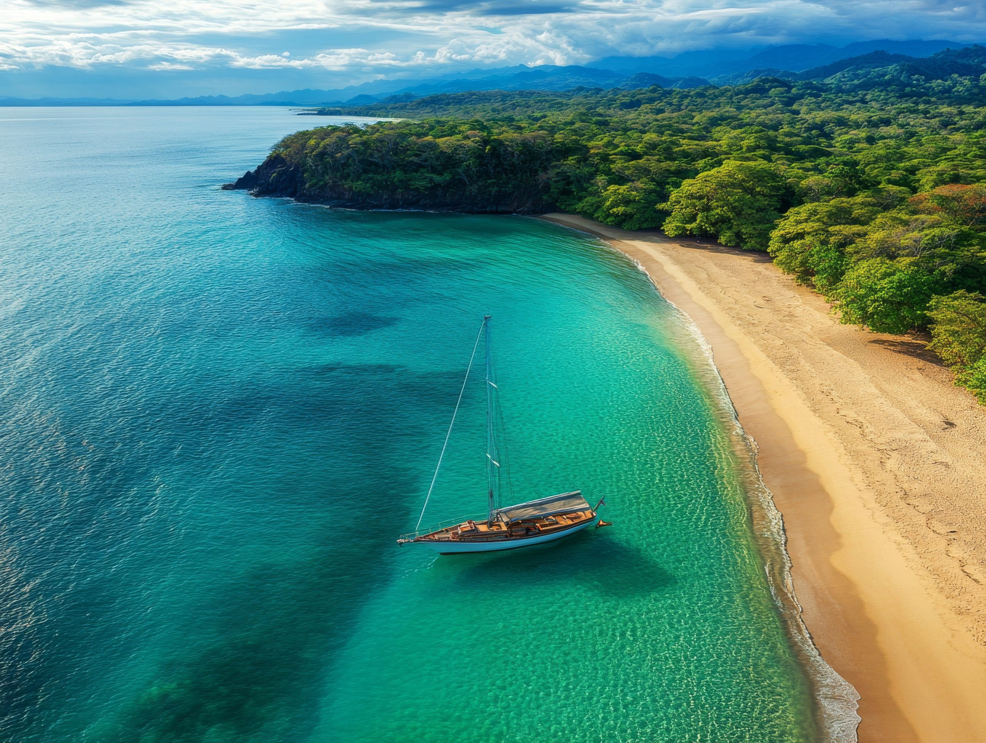 Guanacaste. An aerial view of Playa Arenillas Beach on the Costa Rica Peninsula Papagayo Coast