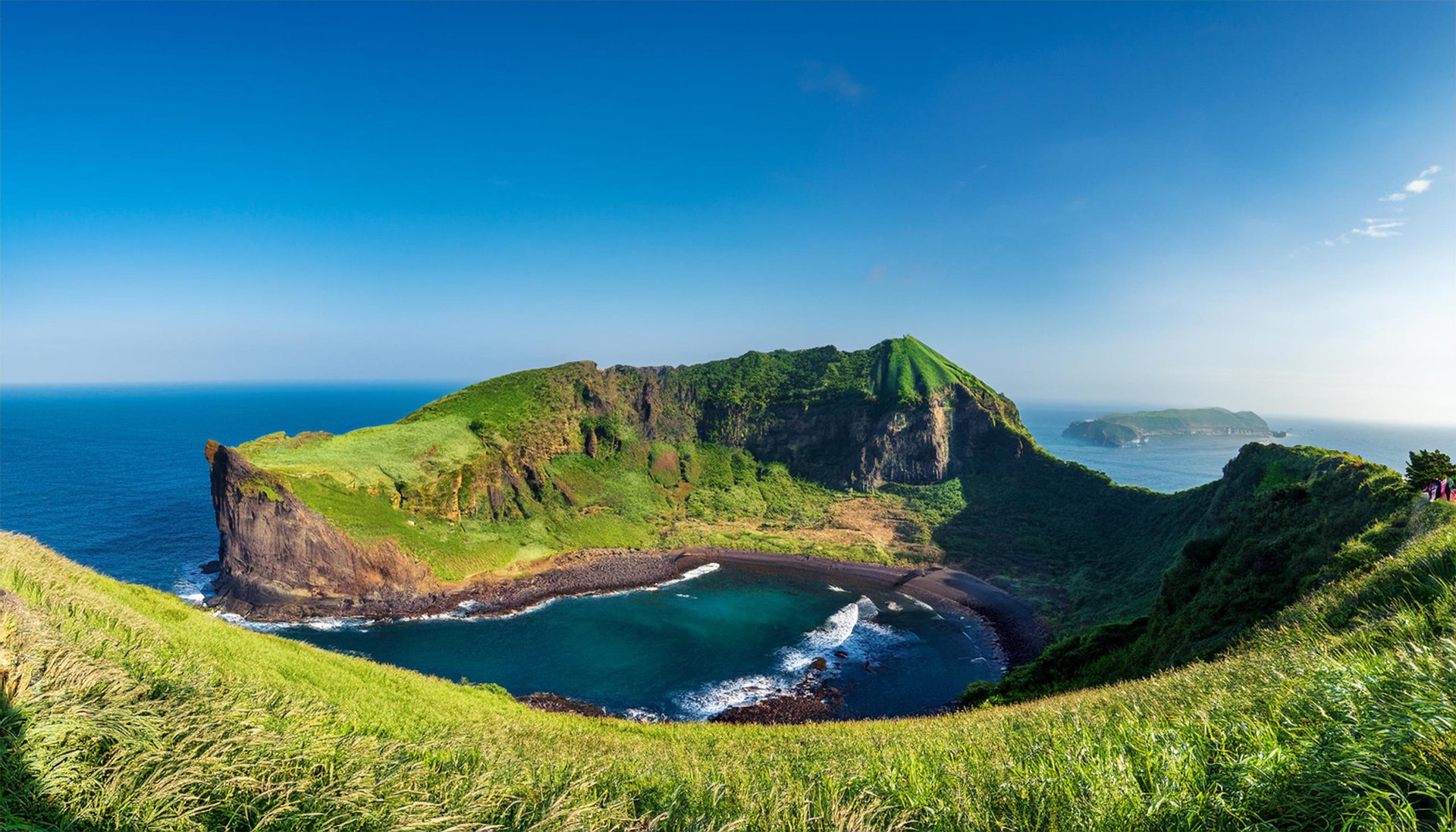 majestic volcanic crater of seongsan ilchulbong in jeju island south korea volcano crater