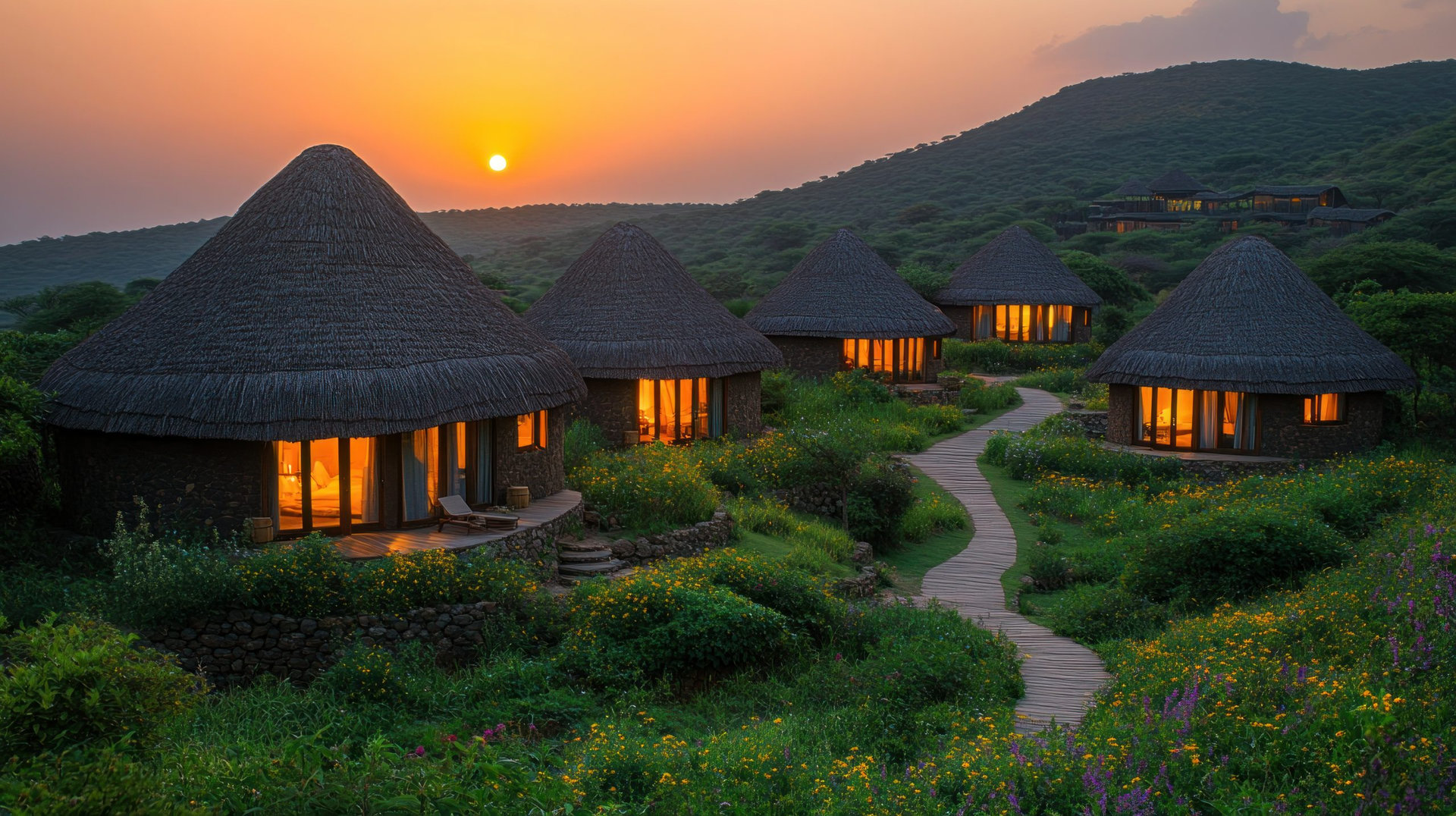African Sunset Lodge at Dusk