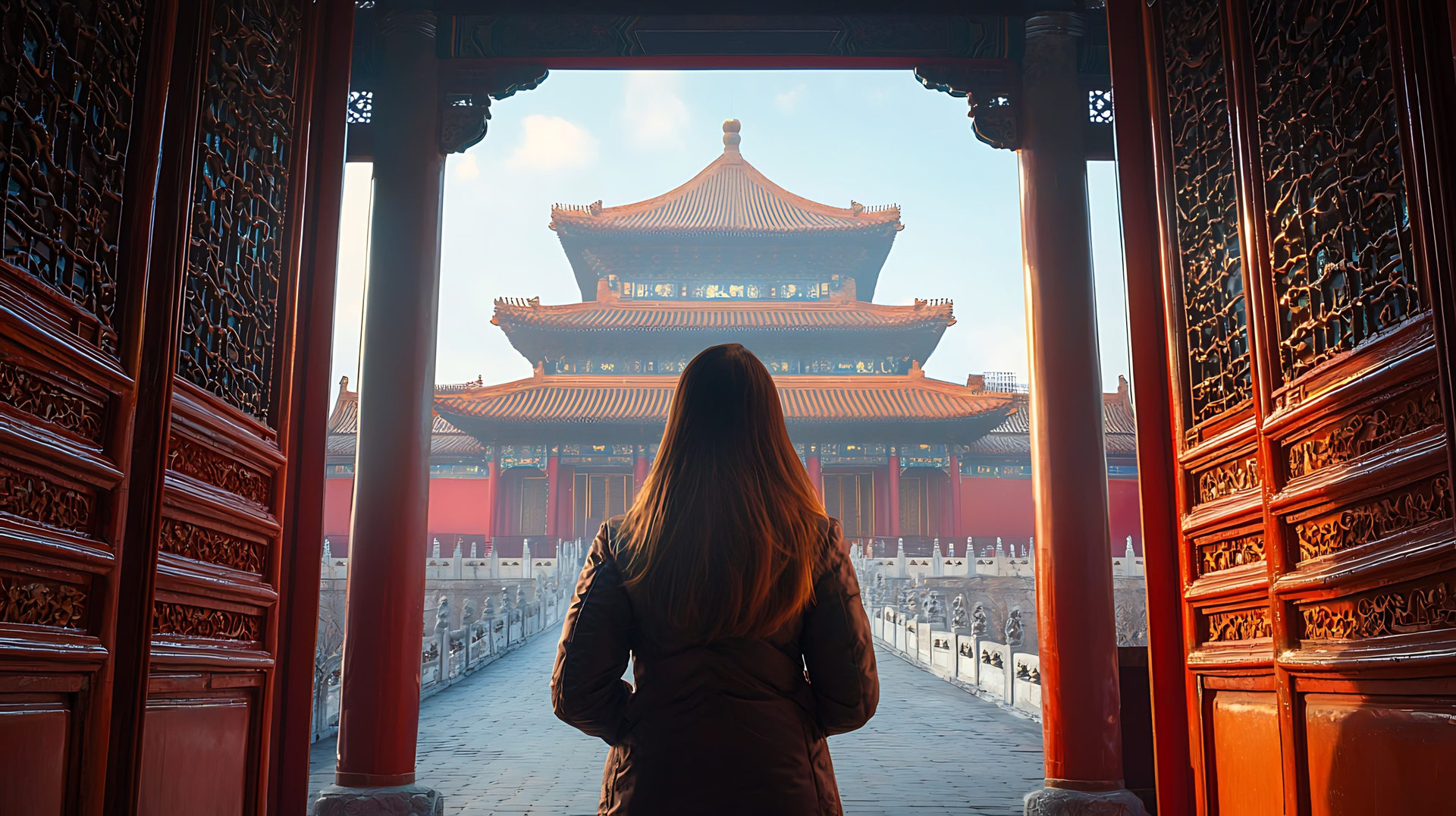 Woman at Forbidden City Gate Beijing China
