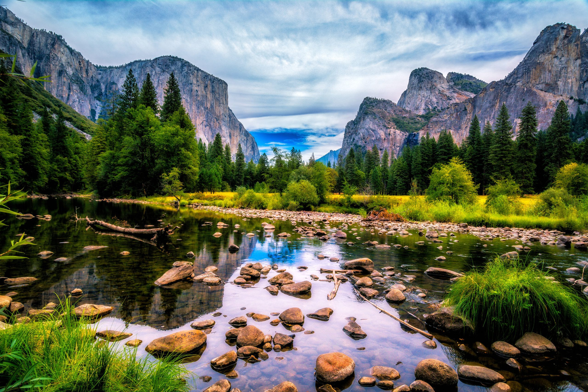 Yosemite Valley View featuring El Capitan, Cathedral Rock and The Merced River