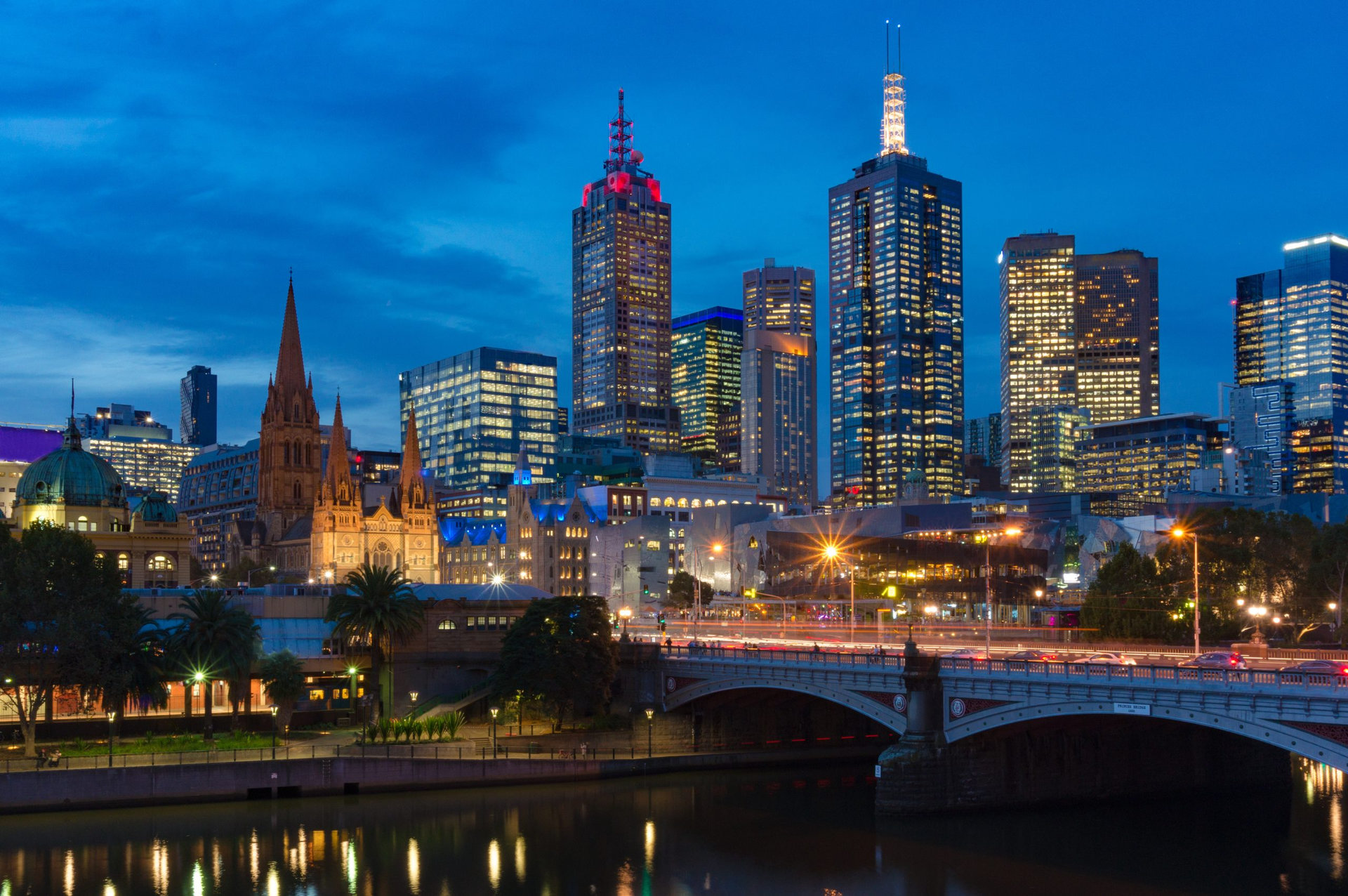 Melbourne CBD, Central Business District cityscape at night. Melbourne, Australia