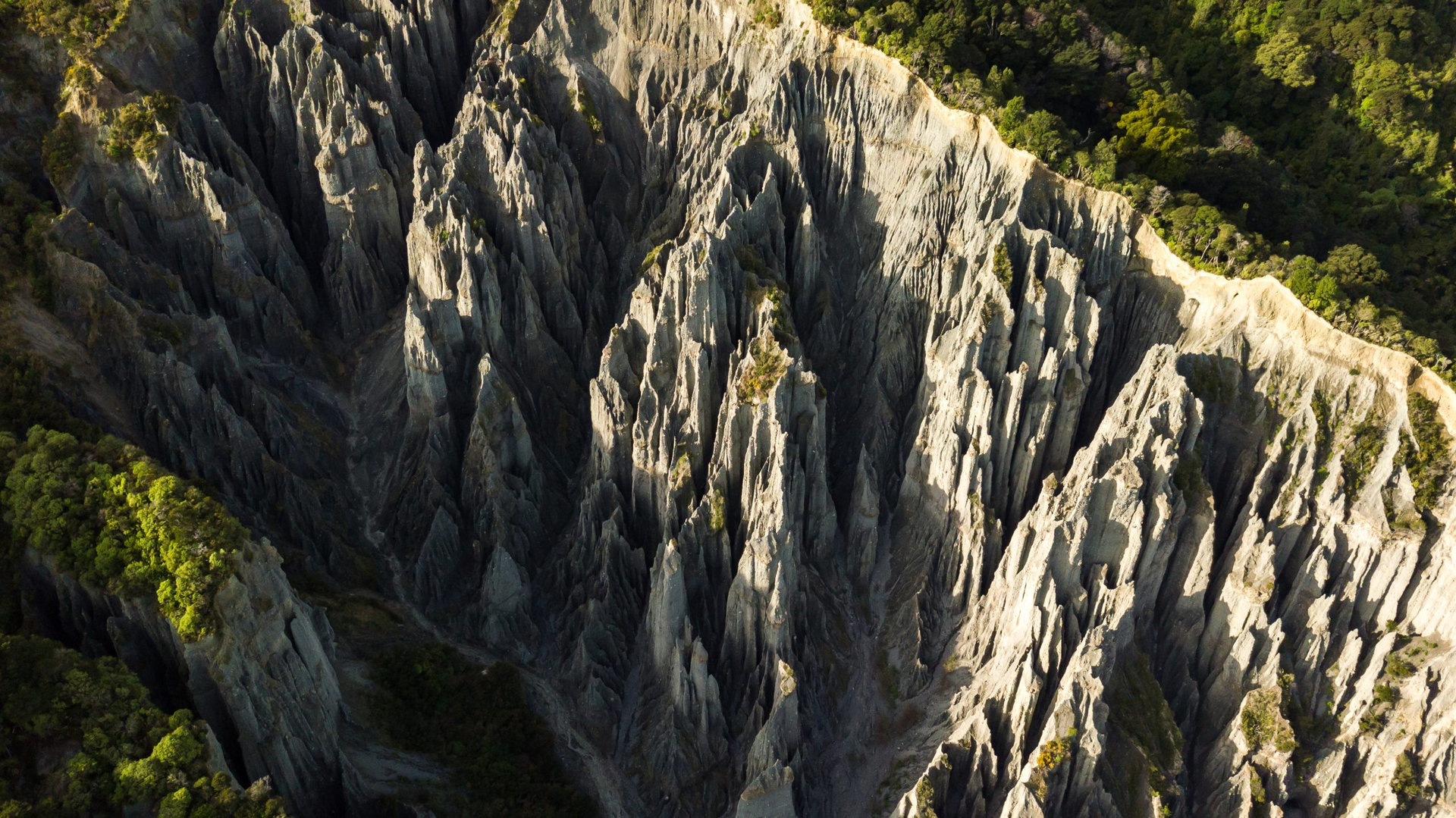 Deep Shadows Over Putangirua Pinnacles In New Zealand