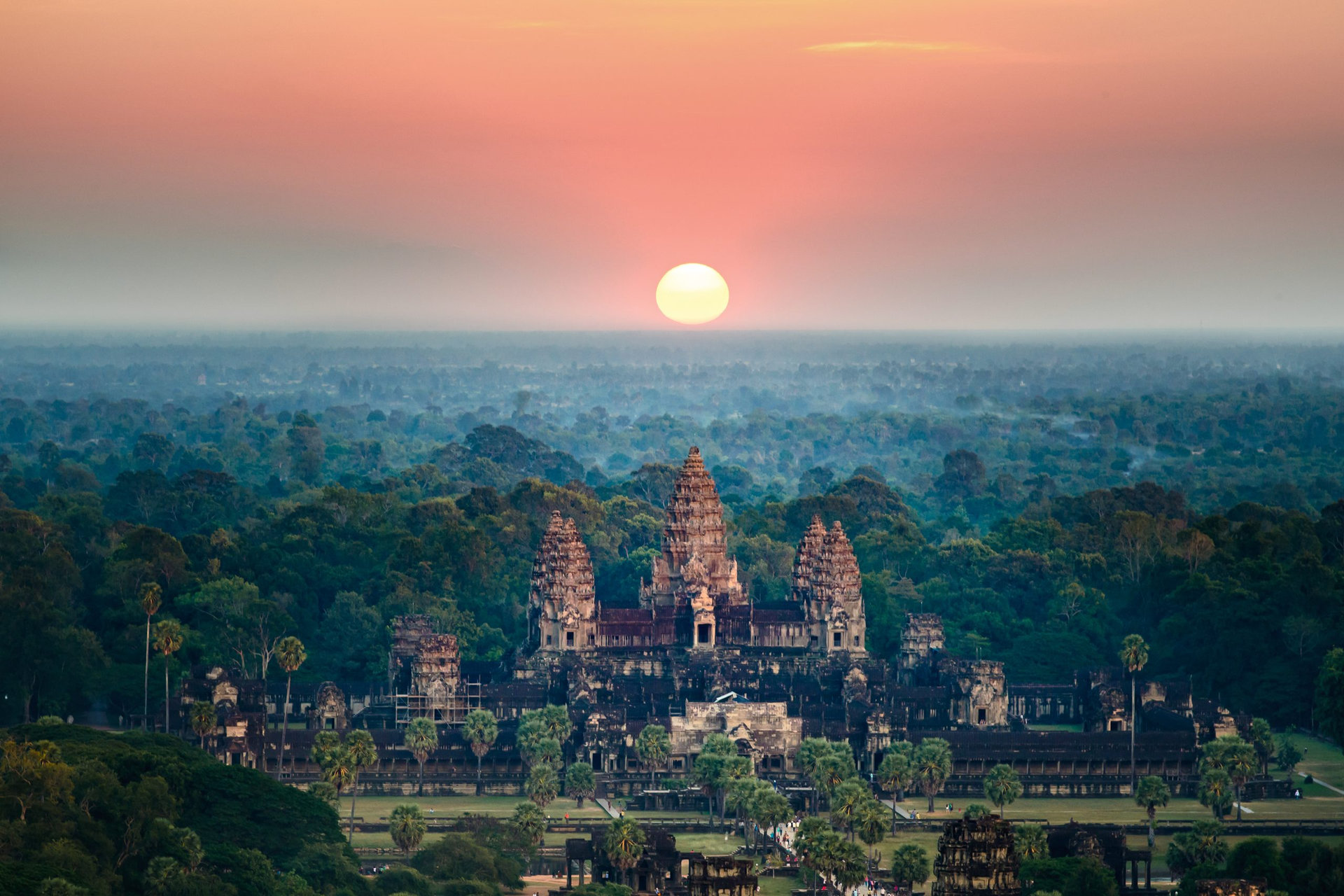 Beautiful aerial view of Angkor Wat at sunrise-Siem reap- Cambodia.