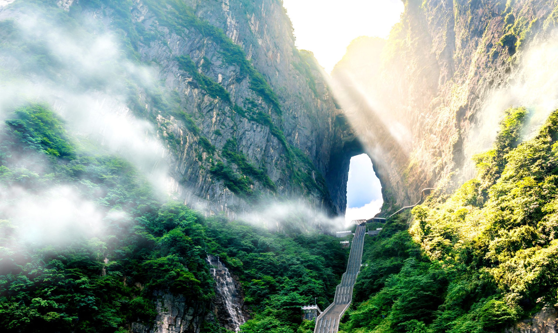 Tianmen, China - June 10, 2018: Tianmen Shan or The Heaven's Gate, national park Zhangjiajie