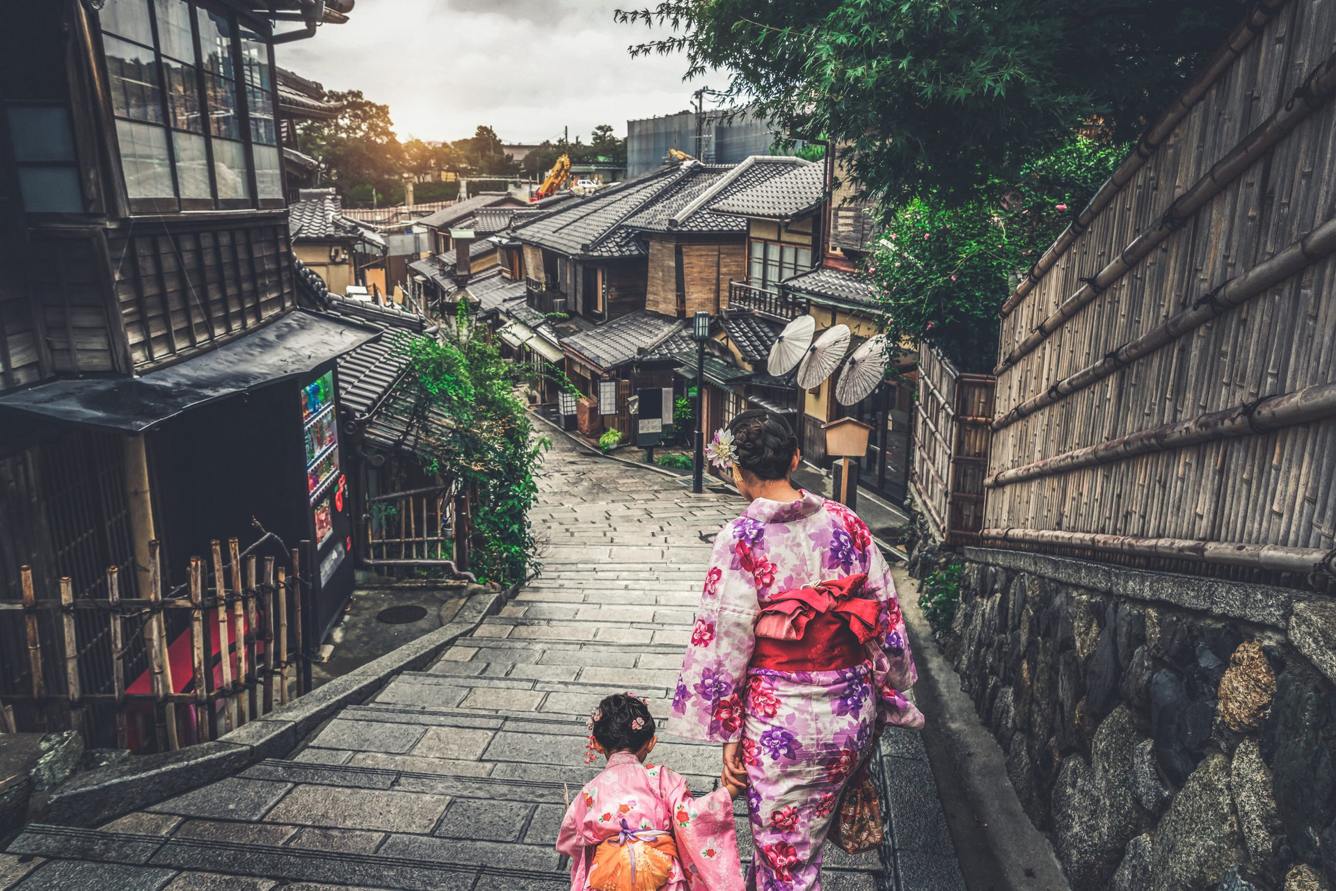 Kyoto, Japan Culture Travel - Asian traveler wearing traditional Japanese kimono walking in Higashiyama district in the old town of Kyoto, Japan.