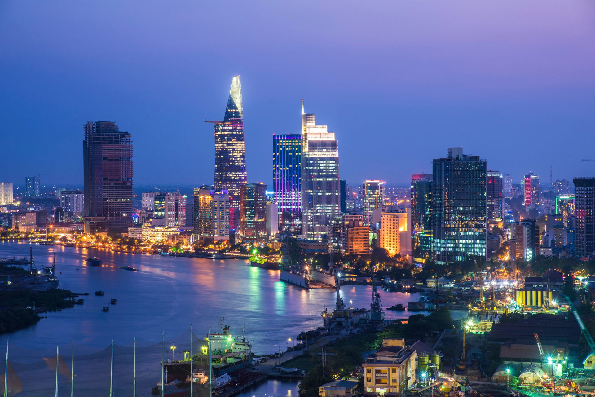 Ho Chi Minh city with Sigon river view at night