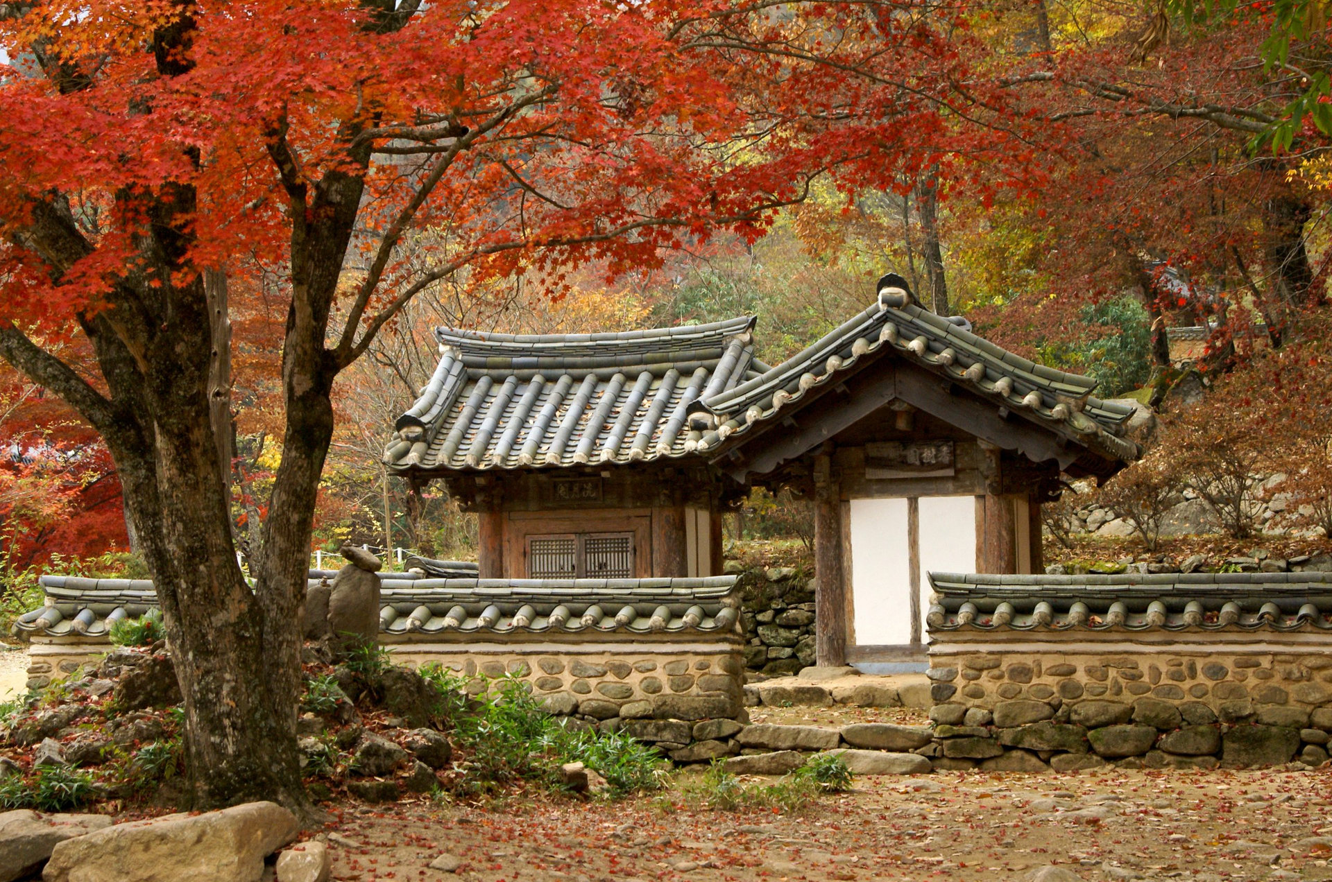 SUNCHEON, SOUTH KOREA, NOVEMBER 7, 2008. In Jogyesan Provincial Park, Seonamsa's unadorned, weathered-wood temple exteriors exude a feeling of age and grace.