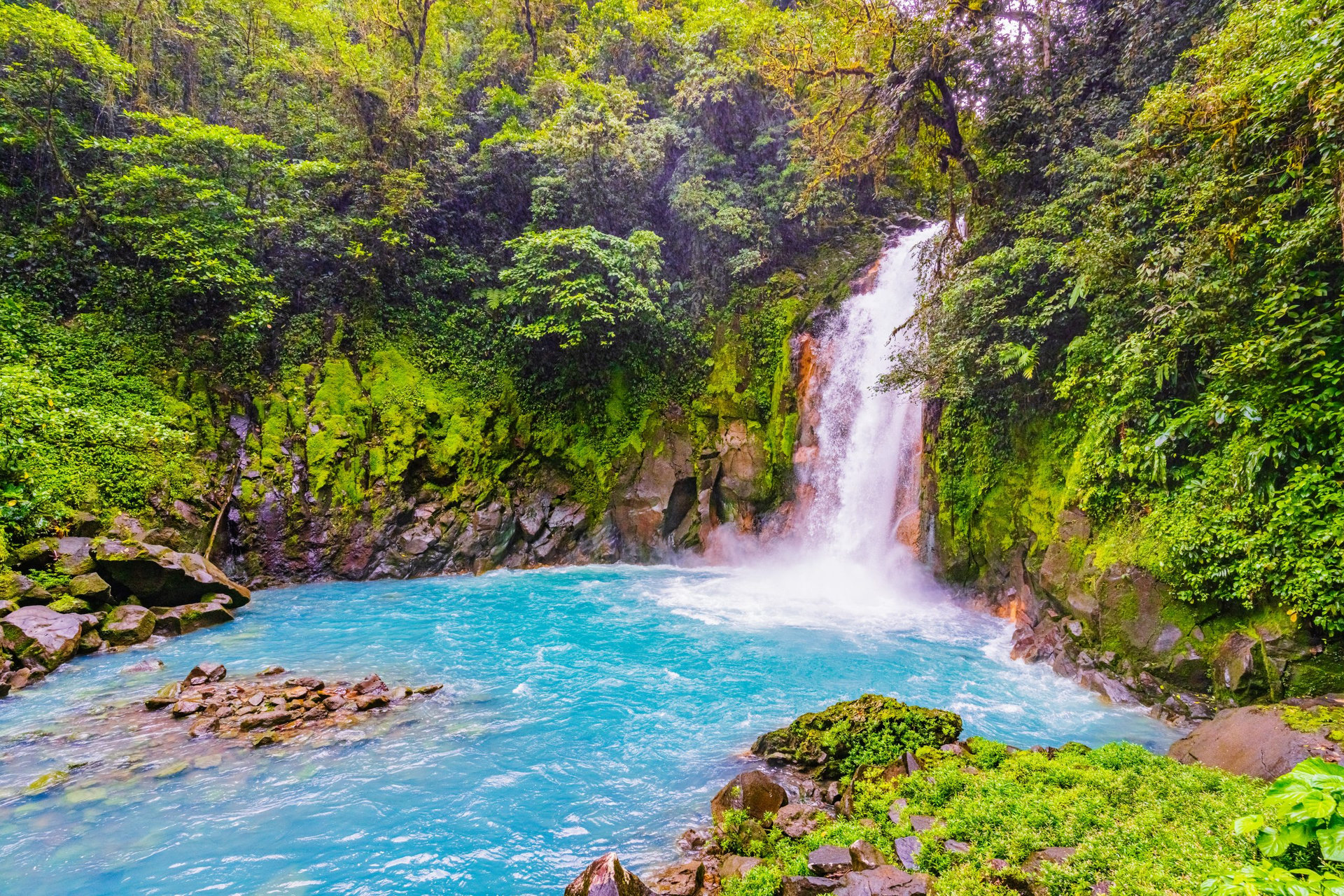 Catarata Rio Celeste, Waterfall, Station El Pilon, Tenorio Volcano National Park, Provincia de Alajuela, Guatuso, Costa Rica.