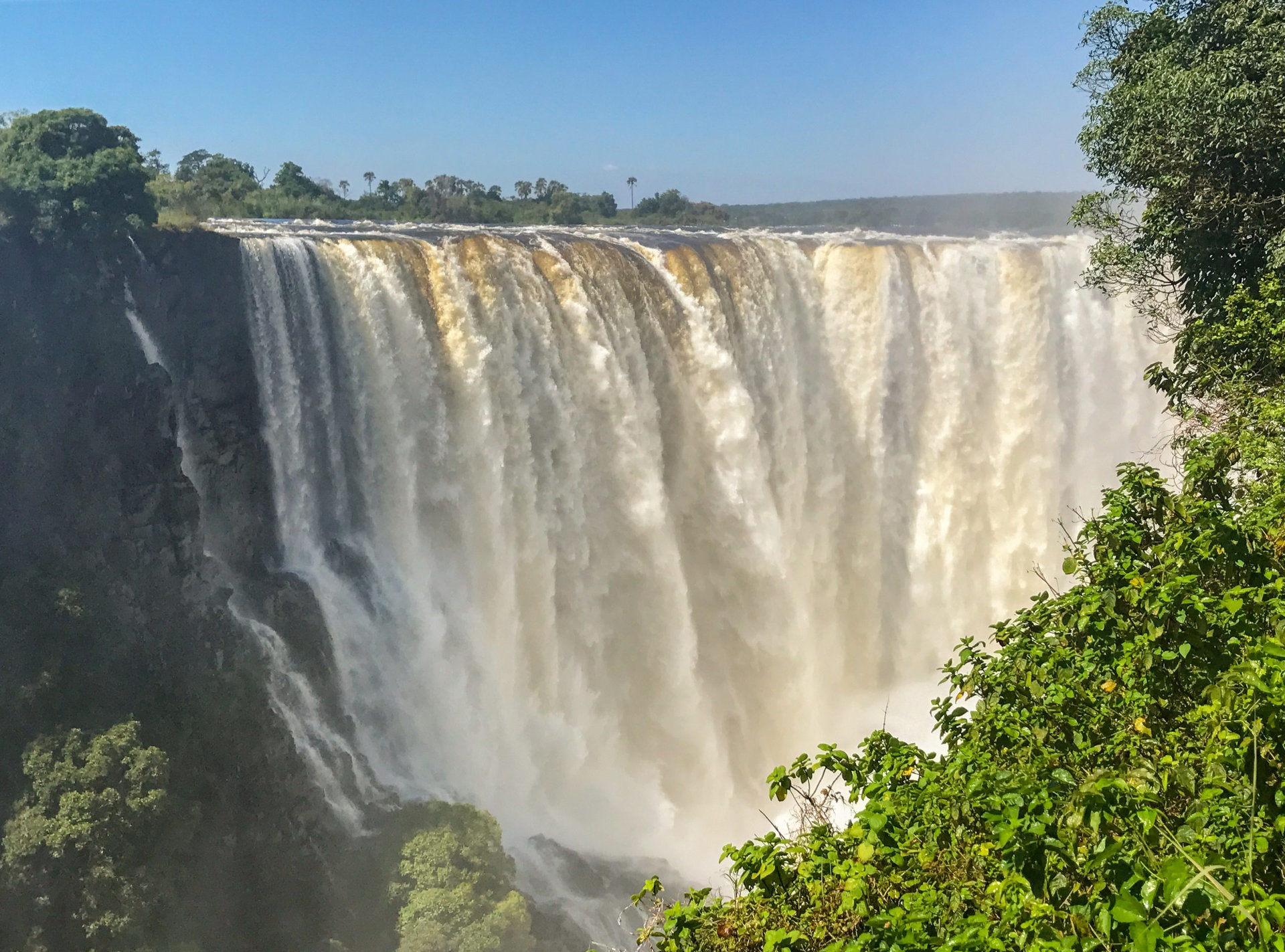 The iconic Victoria Falls, Mosi-Oa-Tunya waterfall, view from the Zimbabwe side.