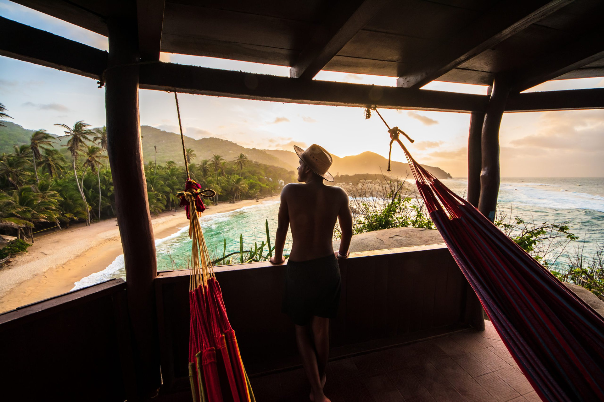 traveler tourist in bali morning sunrise villa