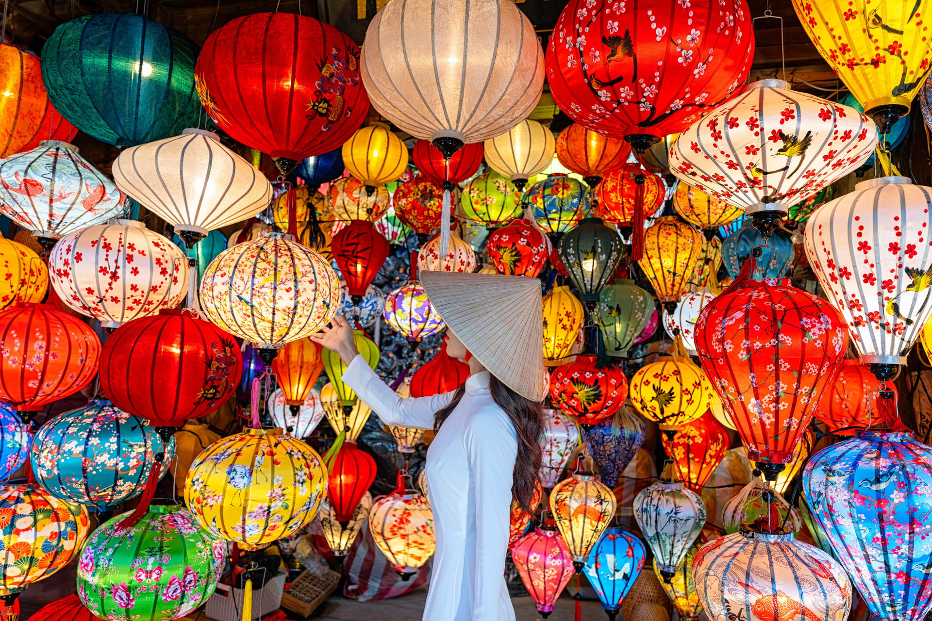Vietnamese paper lanterns in Hoi An ancient town. Traditional Vietnamese culture and lanterns at Hoi An ancient city Vietnam