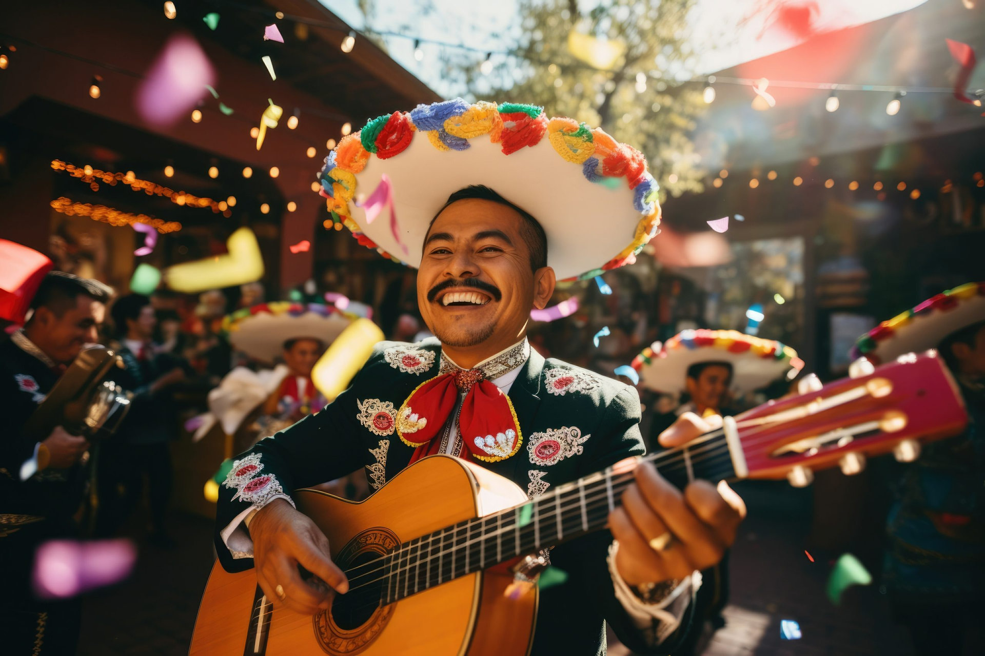 Hat festival musician costume colorful musical spanish typical mexican mariachi spain person sombrero latin street celebration mexico fun tradition culture guitar