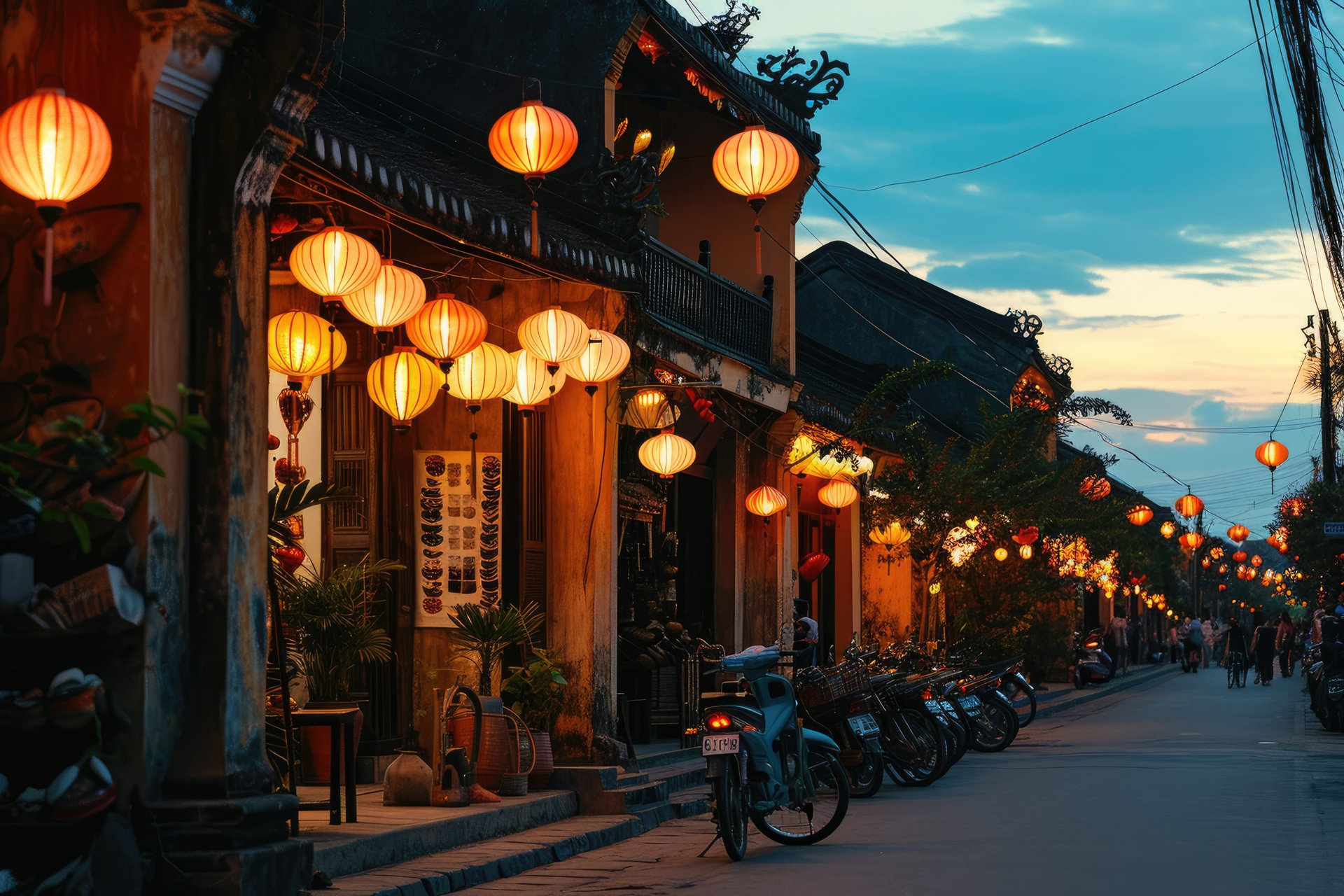 The glowing lantern-filled skyline of Hoi An, Vietnam at dusk AI generated