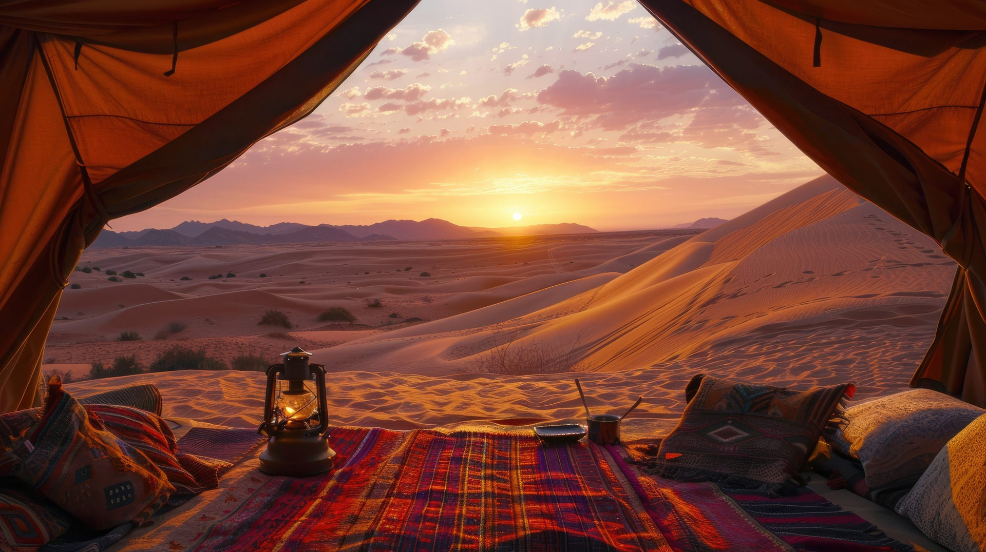 a glamping adventure in the Sahara Desert, Morocco, with camel rides, desert picnics, and nights spent under the stars in luxury tents