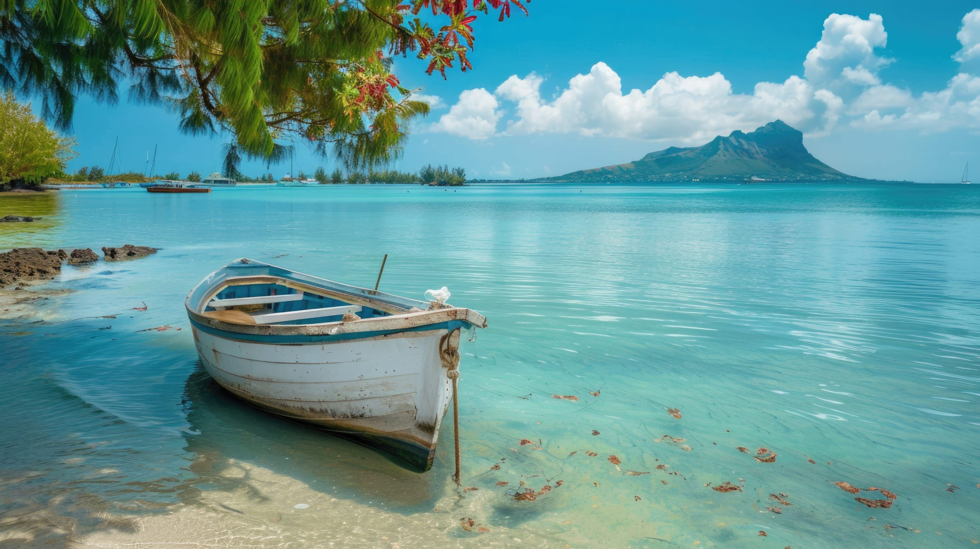Fishing boat on tropical island mauritius