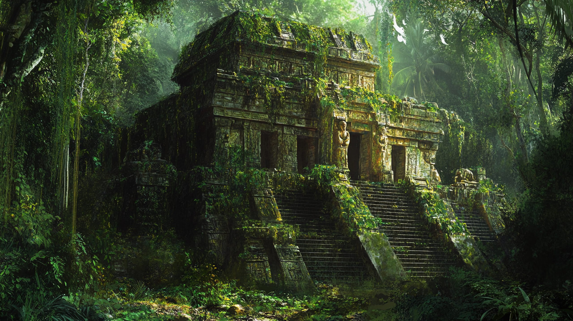An ancient Mayan temple in the middle of a dense