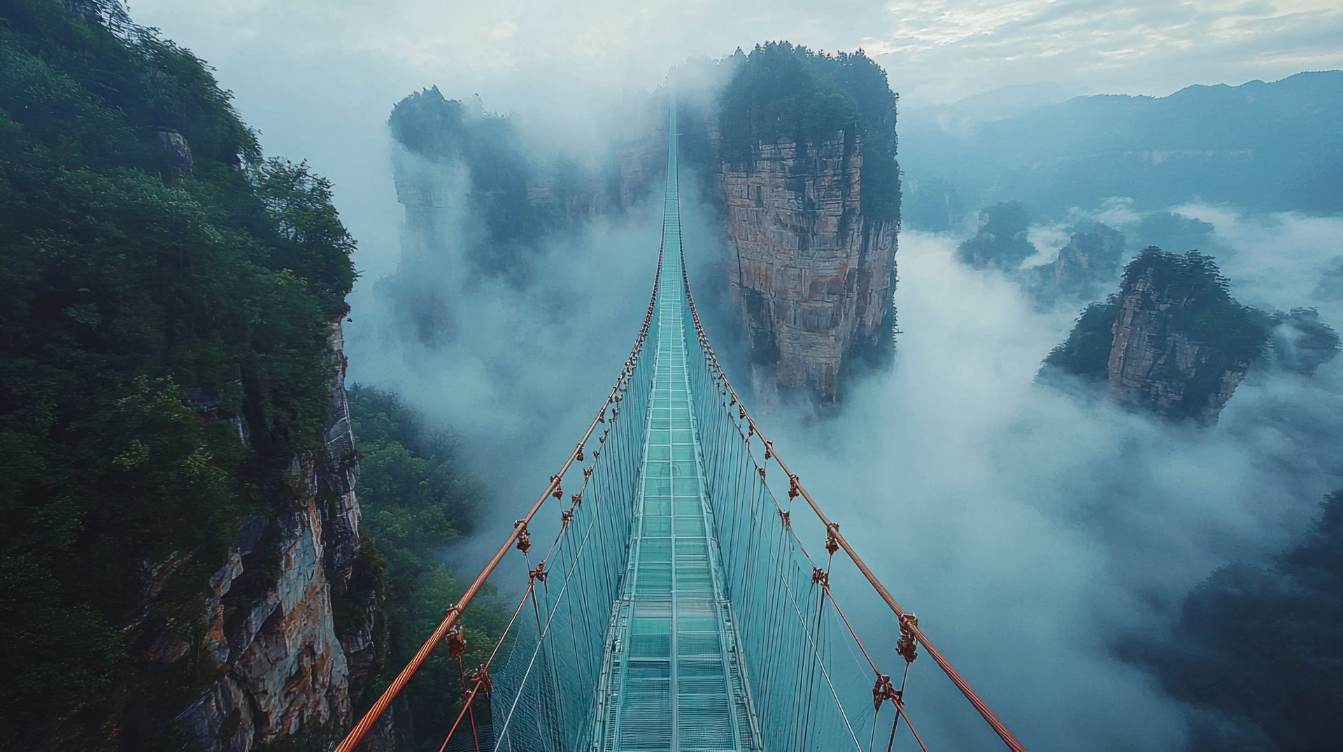Majestic Aerial View of Zhangjiajie Glass Bridge, China's Stunning Landmark