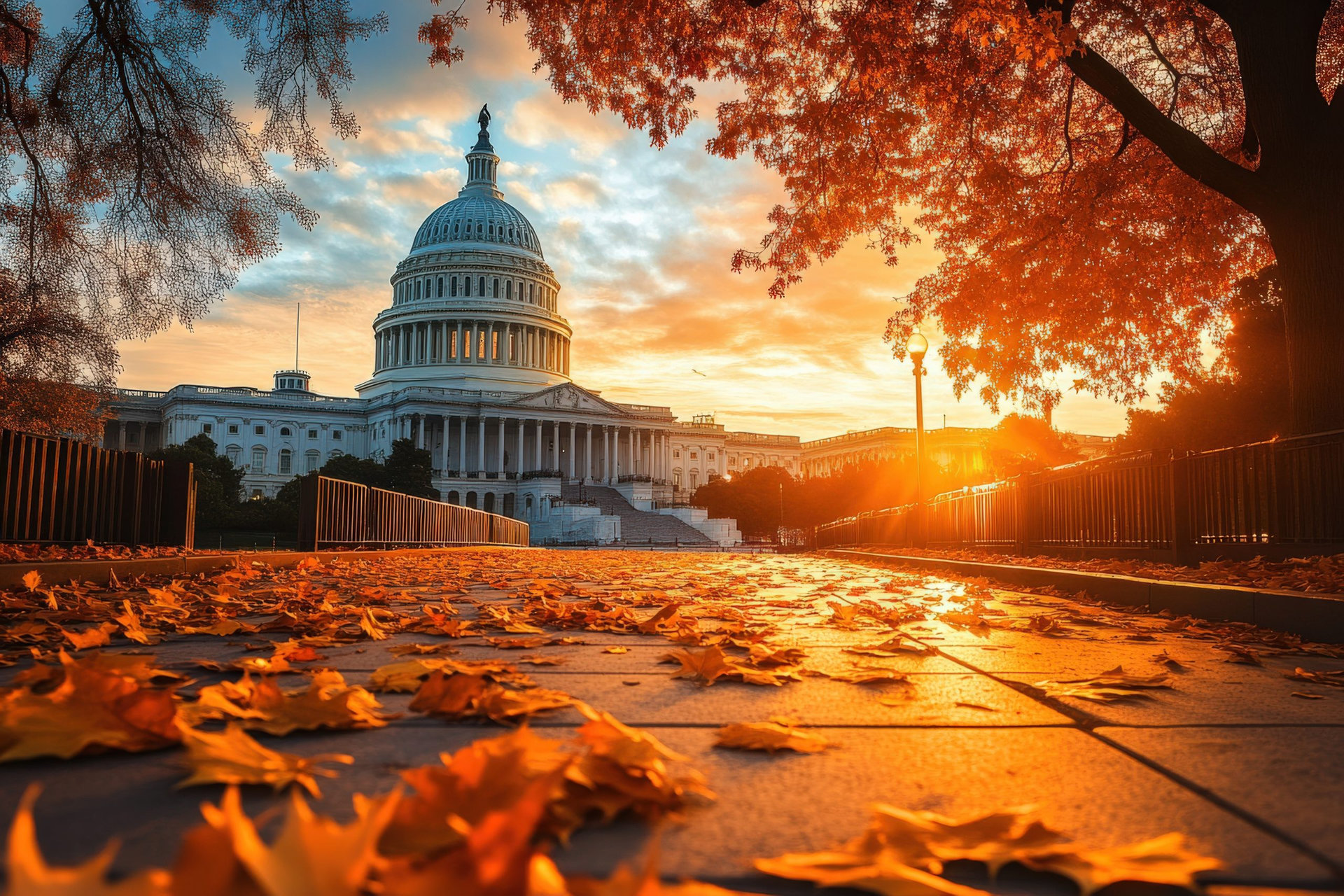 Capitol: United States Capitol Building in Brilliant Autumn Sunset - Washington, DC, Architecture Icon