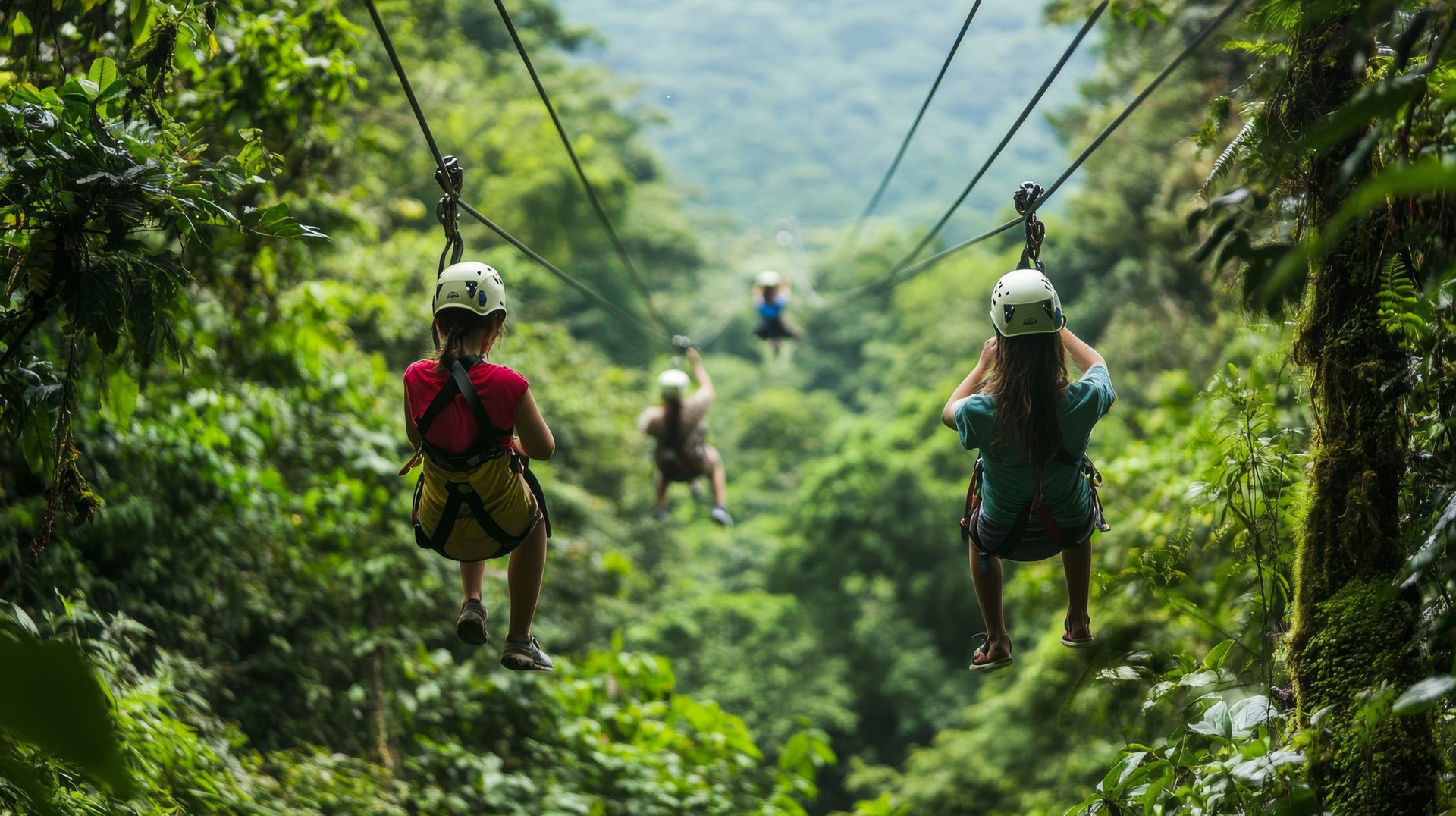 Adventurous Costa Rican Family Zip-Lining Through Lush Rainforest Canopy - Thrilling Eco-Tourism Experience