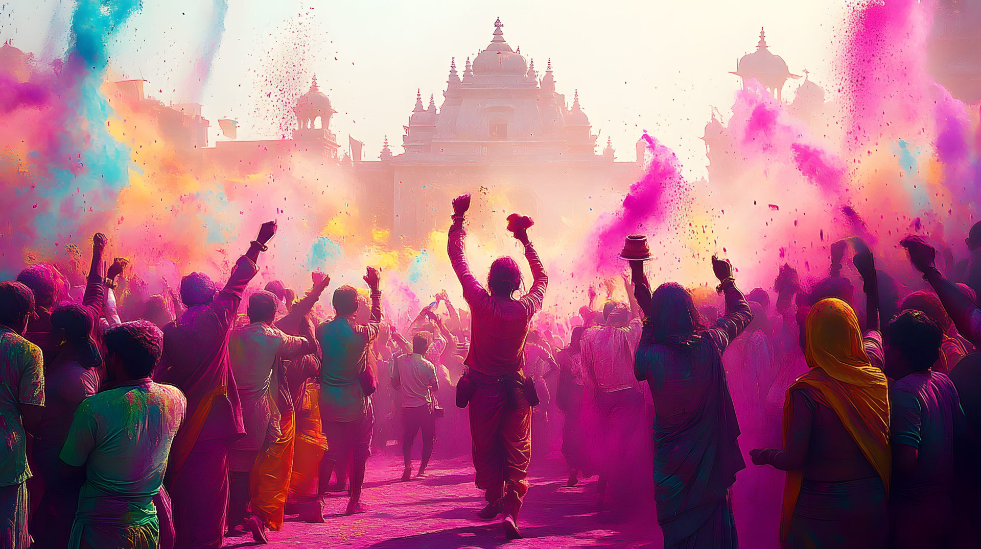 people celebrating for holi festival of colour in nepal , india illustation design