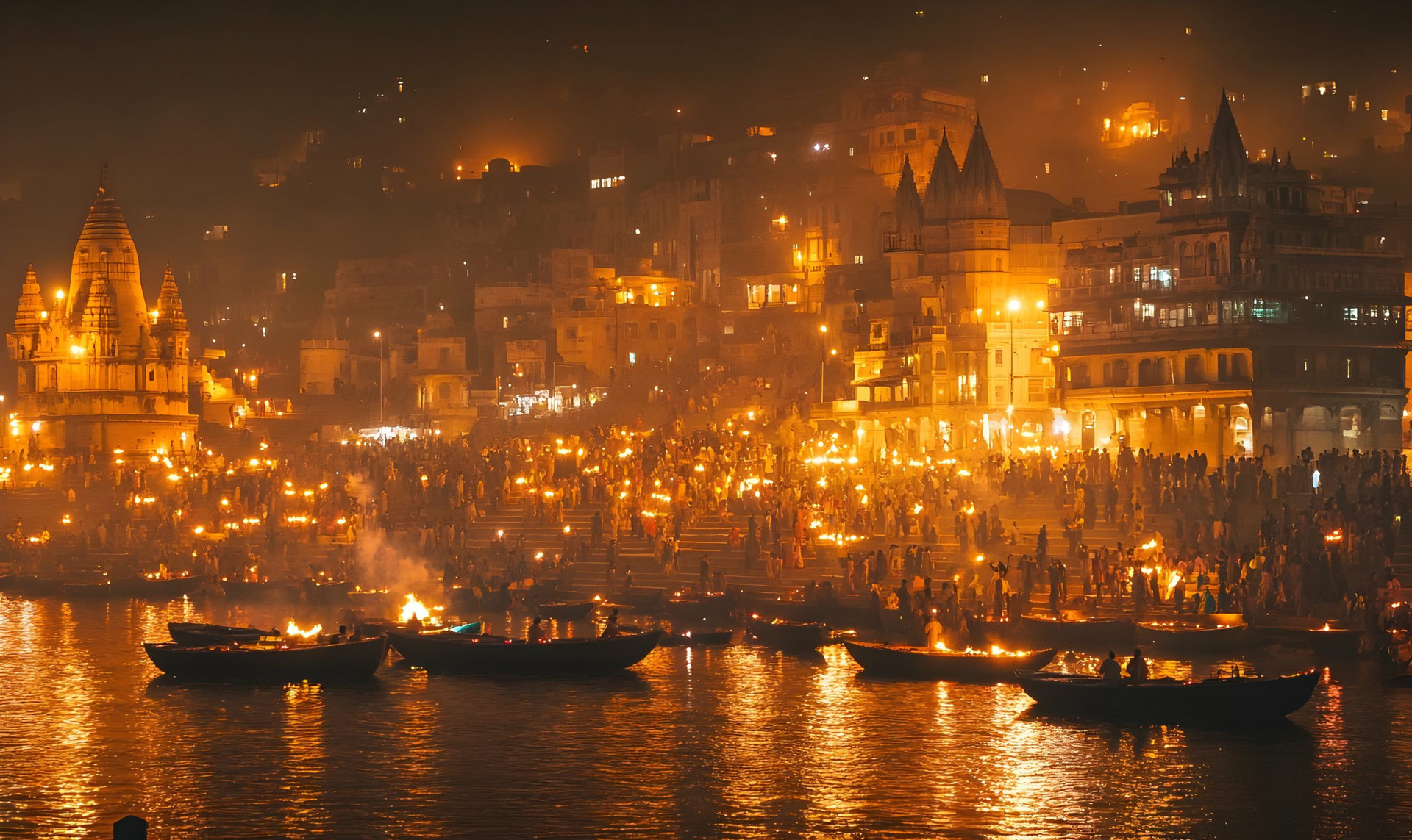 A large number of Indians and tourists gathered for the festival of light