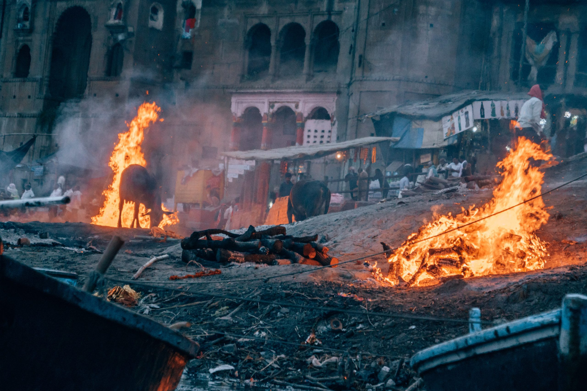 Burning Places on the Ghats in Varanasi, india
