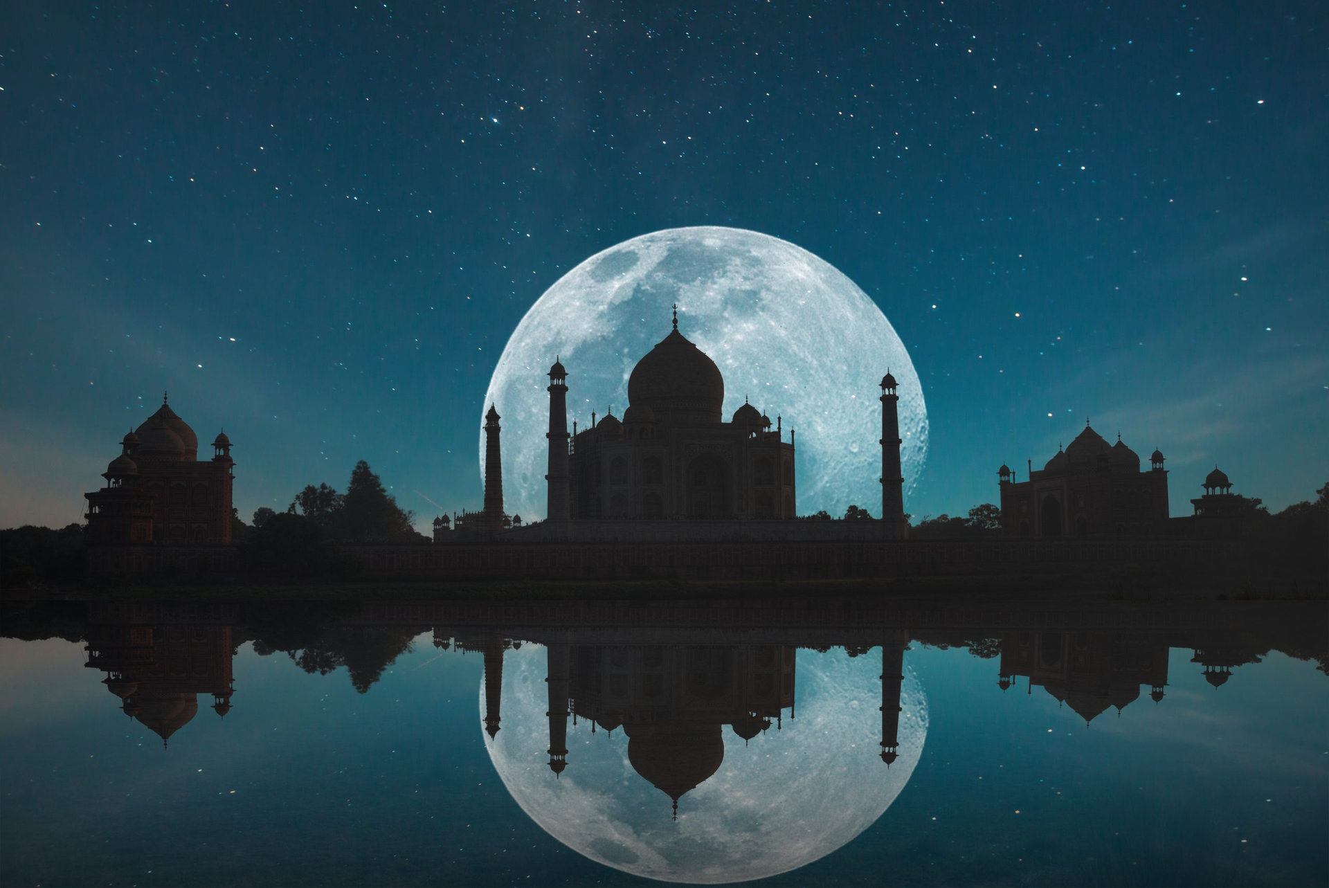 Taj Mahal at night under the moonlight